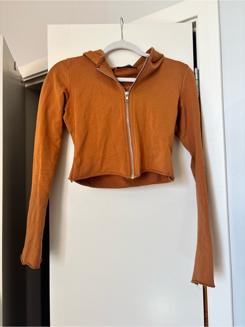 Lovello Elizabeth Cropped Hooded Zip Top - Rust Orange